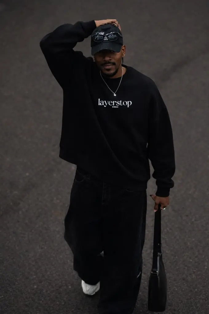 Layerstop World crewneck on model