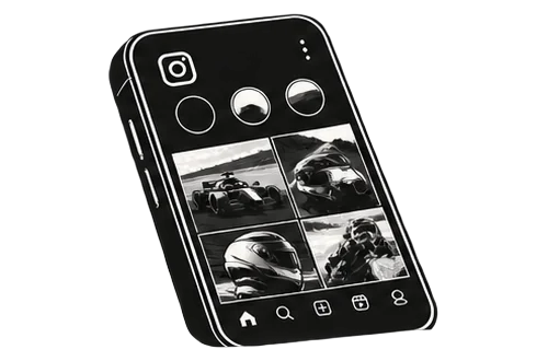 Phone showing an Instagram grid of race photos