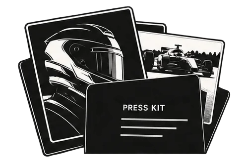 Press kit folder with driver and car photos
