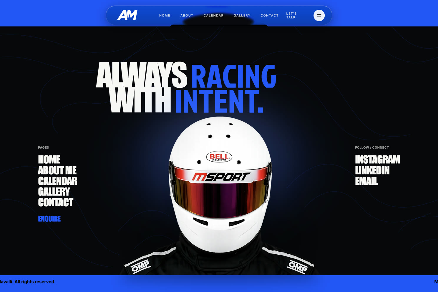 Avi Malavalli racing website built by Layerstop, revealed under the template layer