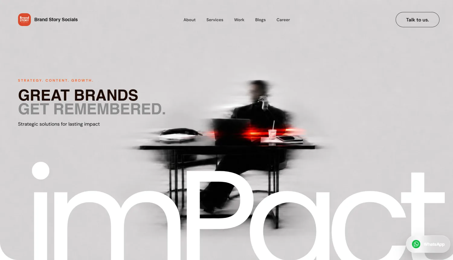 Brand Story Socials website, hero section